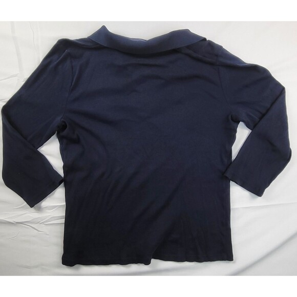 Vtg Lauren Ralph Lauren Womens Ribbed Navy Blue Polo Shirt Lace Up Front Size XL - Picture 4 of 6